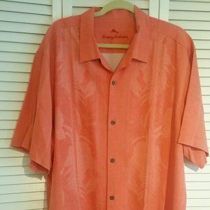 Tommy Bahama 100 % Silk Tahitian Border Camp Shirt  XXL  DUBARRY CORAL